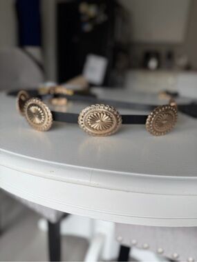 Windsor Western Style Black belt with Gold like Medallions